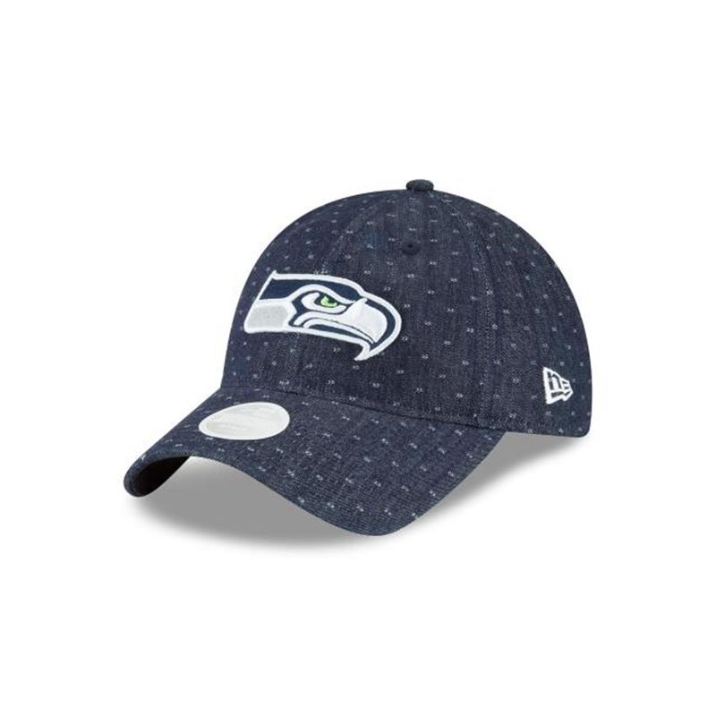 NFL Seattle Seahawks Womens Dotted Denim 9Twenty Adjustable (GMB3837) - Blue New Era Caps